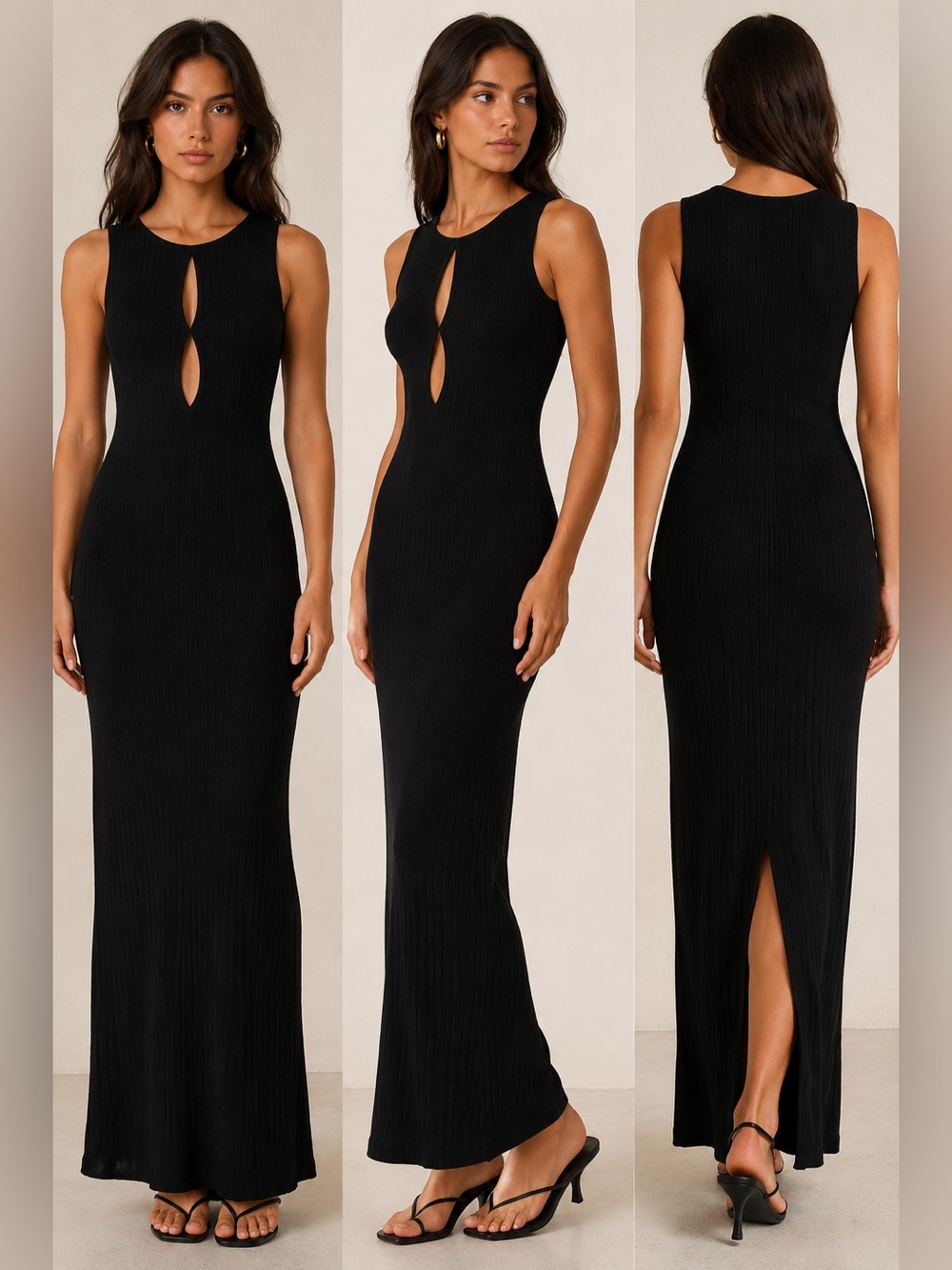 Runway Scout Black Ribbed Knit Maxi Dress Keyhole Front Bodycon NWT AU 6 US XS